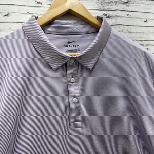 Nike Polo Shirt Men's 2XL Purple Striped Dri Standard Fit Golf Performance